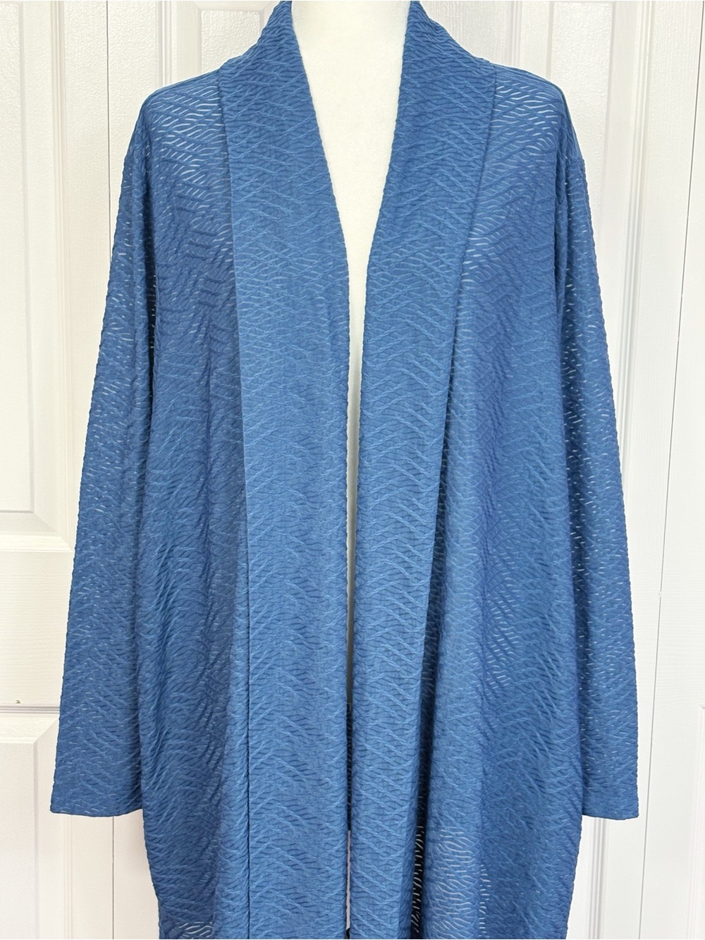 Catherines Blue Sheer Pattern Knit Lightweight Open Front Cardigan Topper 4X